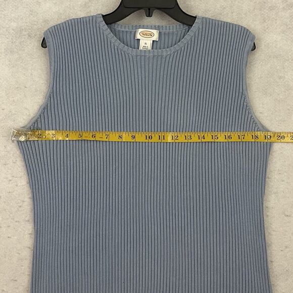 Talbots Ribbed Sleeveless Sweater Top Womens Size XL Blue Pullover Pima Cotton - Picture 3 of 8